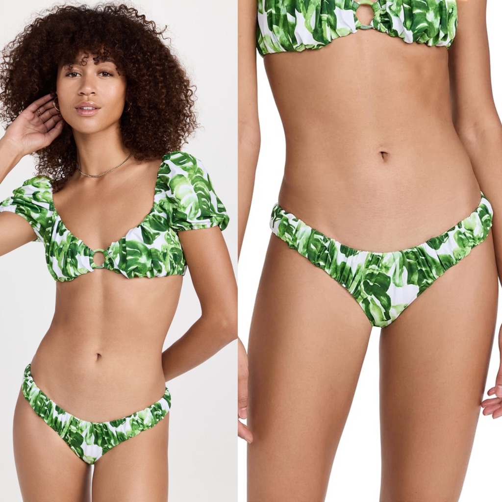 Caroline Constas Nwt Remy Bikini Top / Dorit Bikini Bottom White Green Palm Leaf